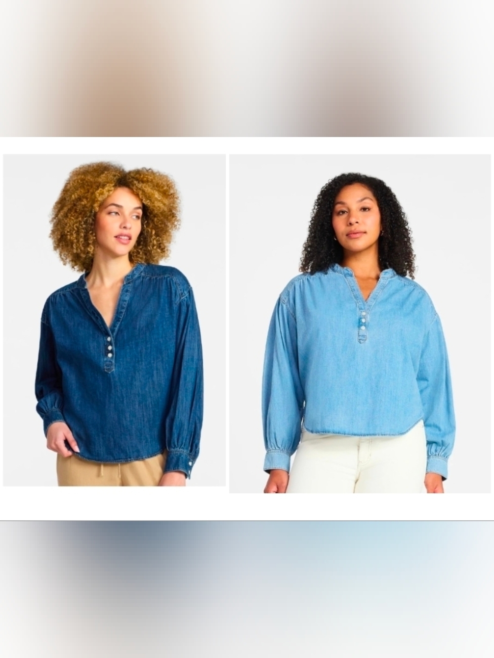Time and Tru Women's Long-Sleeve Denim Popover Blouse
